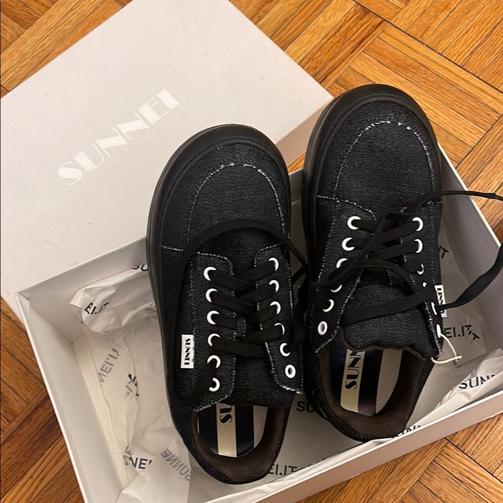 Sunnei Black Denim Lace Up Sneakers